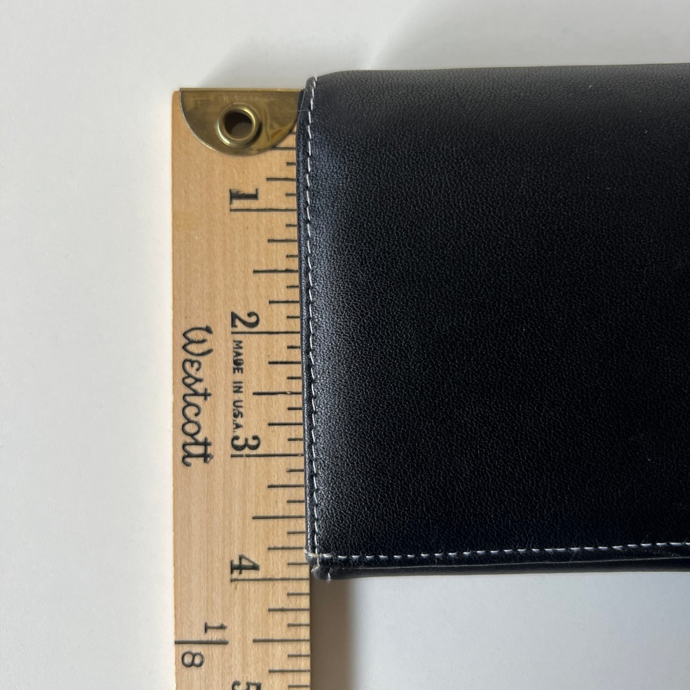 Black Genuine Leather Wallet Organizer Clutch Checkbook Holder - Picture 9 of 10